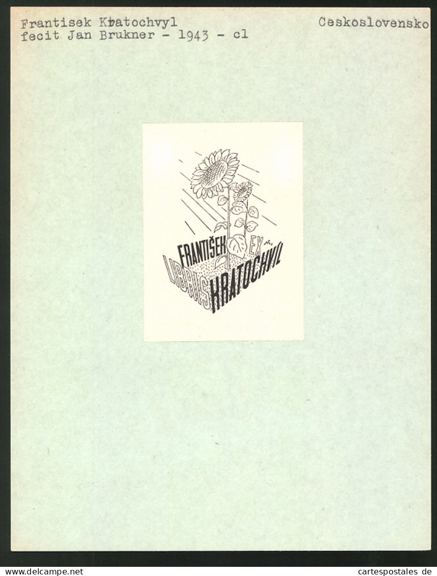 Exlibris Von Jan Brukner Für Frantisek Krachtochvil, Sonnenblumen  - Bookplates