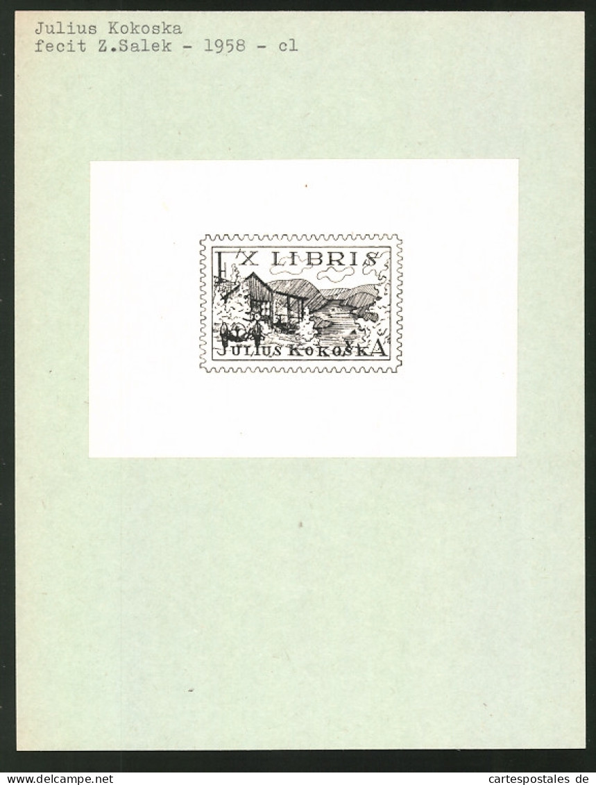 Exlibris Von Z. Salek Für Julius Kokoska, Bauernhaus Auf Einer Briefmarke  - Bookplates
