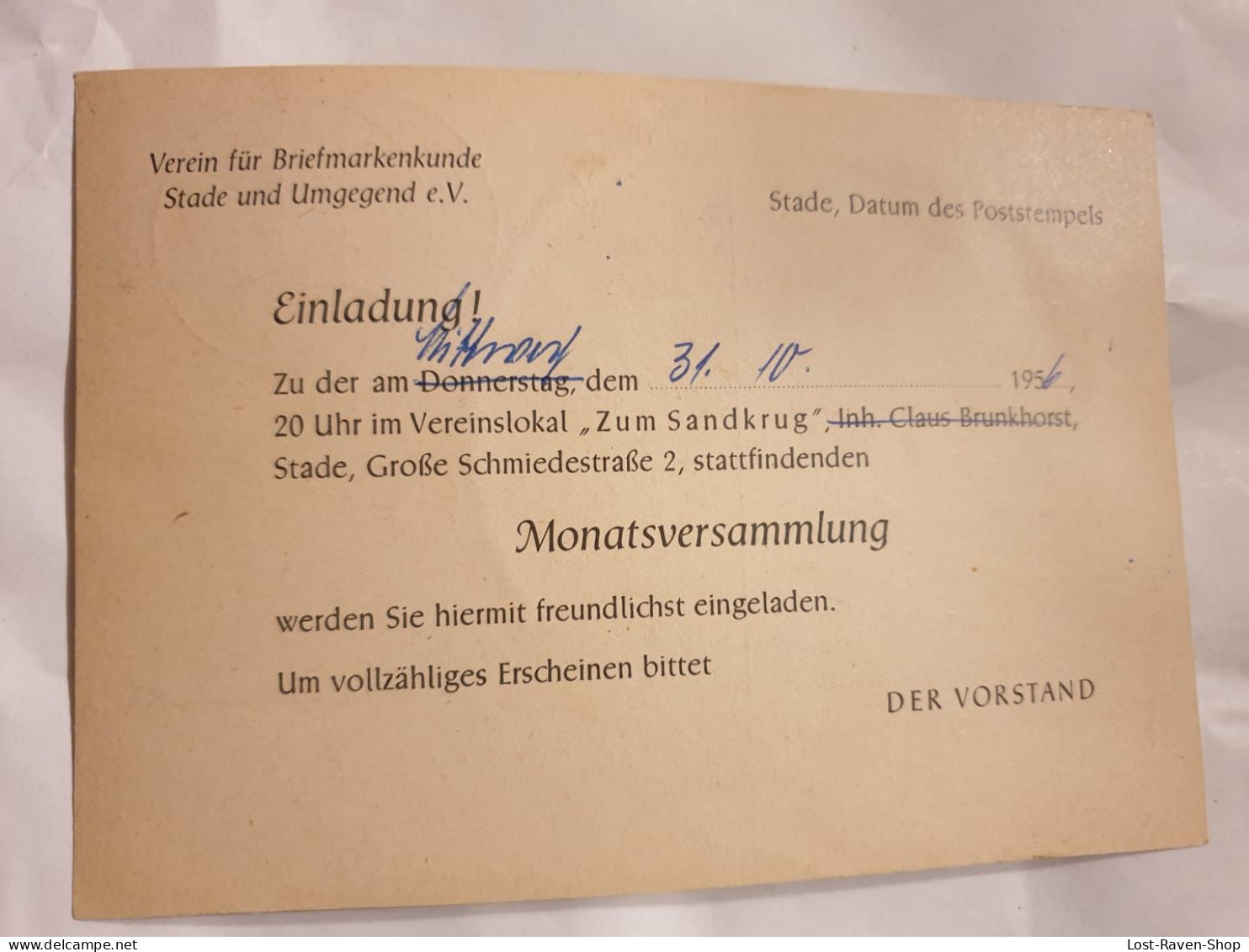 Stempel - Stader Geschichts Und Heimatverein 1956 - Postkaarten - Gebruikt