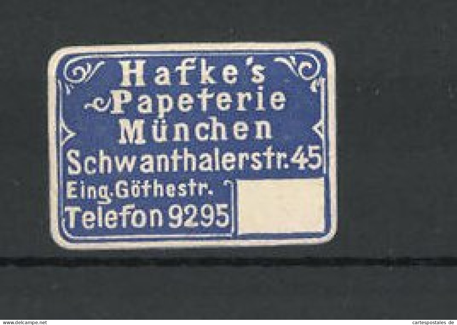Reklamemarke Hafke's Papeterie, Schwanthalerstrasse 45, München  - Cinderellas