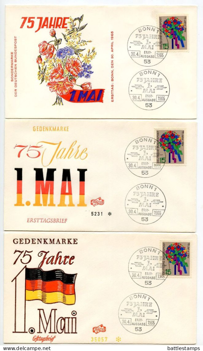 Germany, West 1965 3 FDCs Scott 926 May Day Celebrations 75th Anniversary - 1961-1970