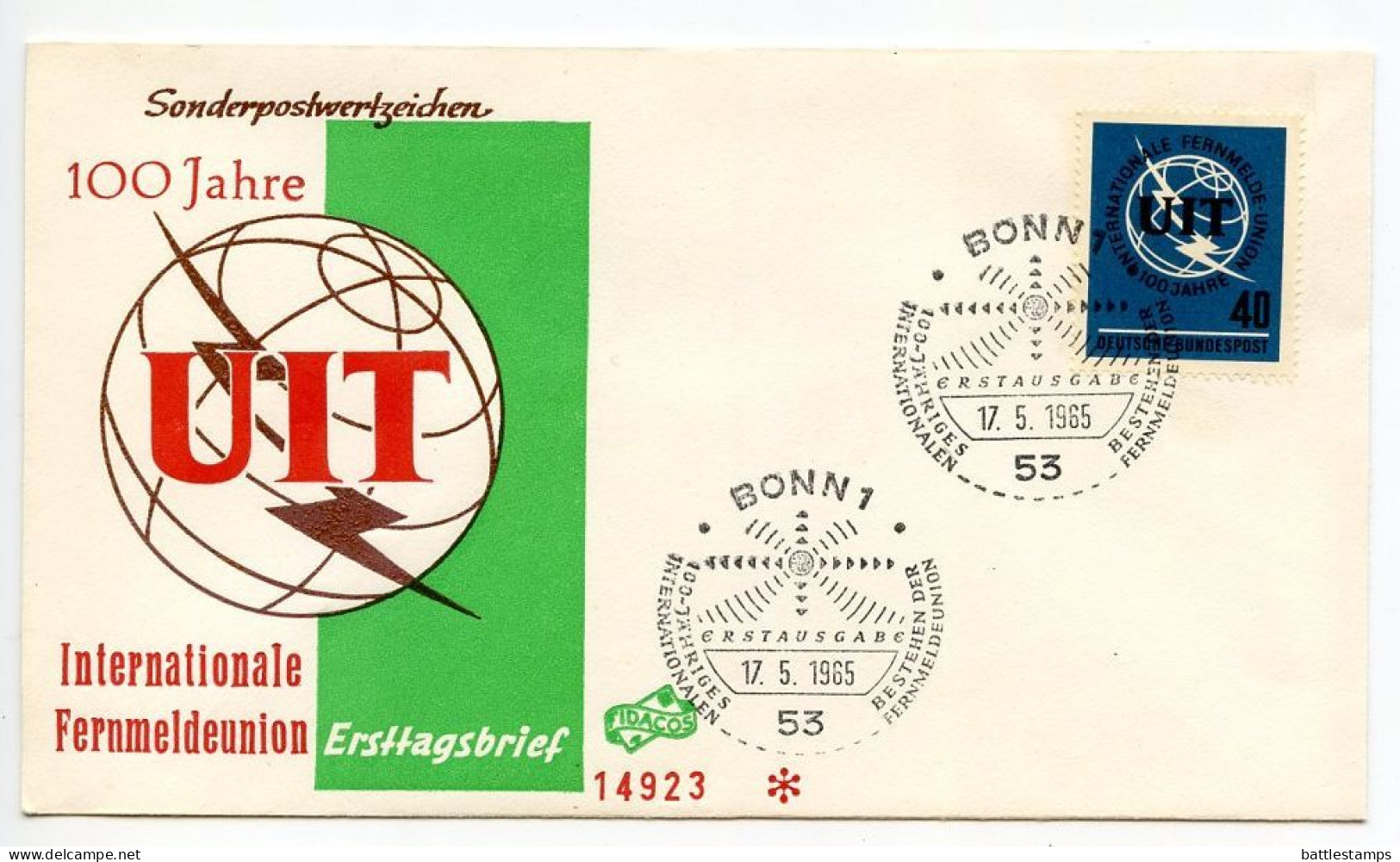 Germany, West 1965 FDC Scott 927 ITU / International Telecommunications Union Centenary - 1961-1970