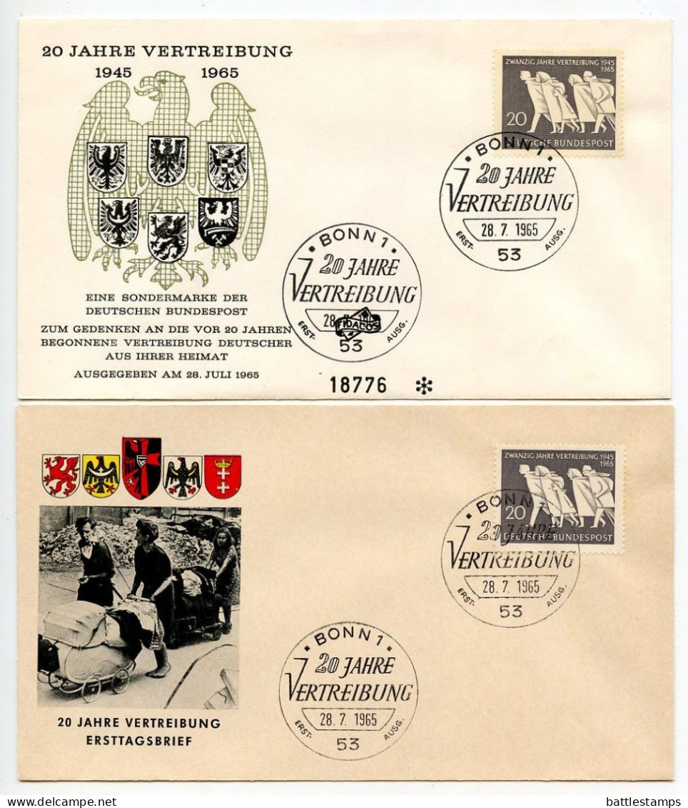 Germany, West 1965 2 FDCs Scott 930 20 Years Of German Expatriation - 1961-1970