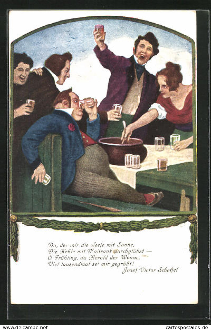 Künstler-AK G. Hirth`s Verlag, Serie VII, 1.: Feiernde Trinken Maibowle  - Zumbusch, Ludwig V.