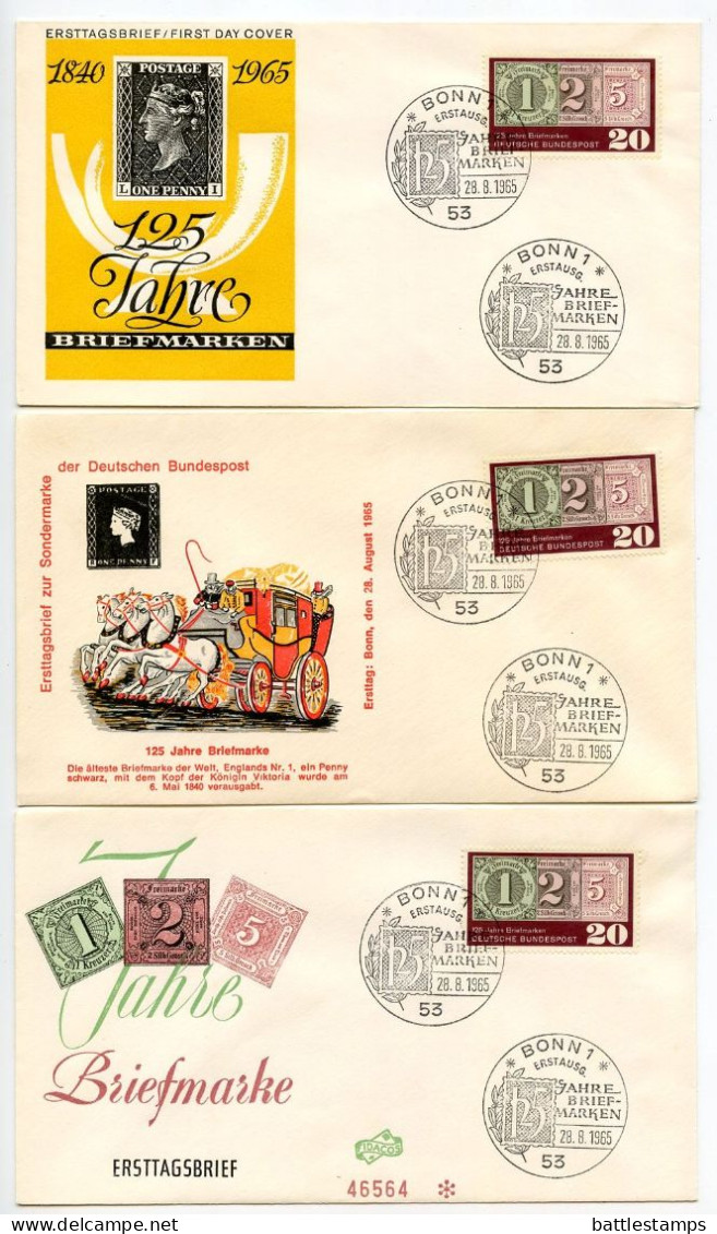 Germany, West 1965 5 FDCs Scott 933 125th Anniversary Of Postage Stamps; Bonn & Essen Postmarks - 1961-1970