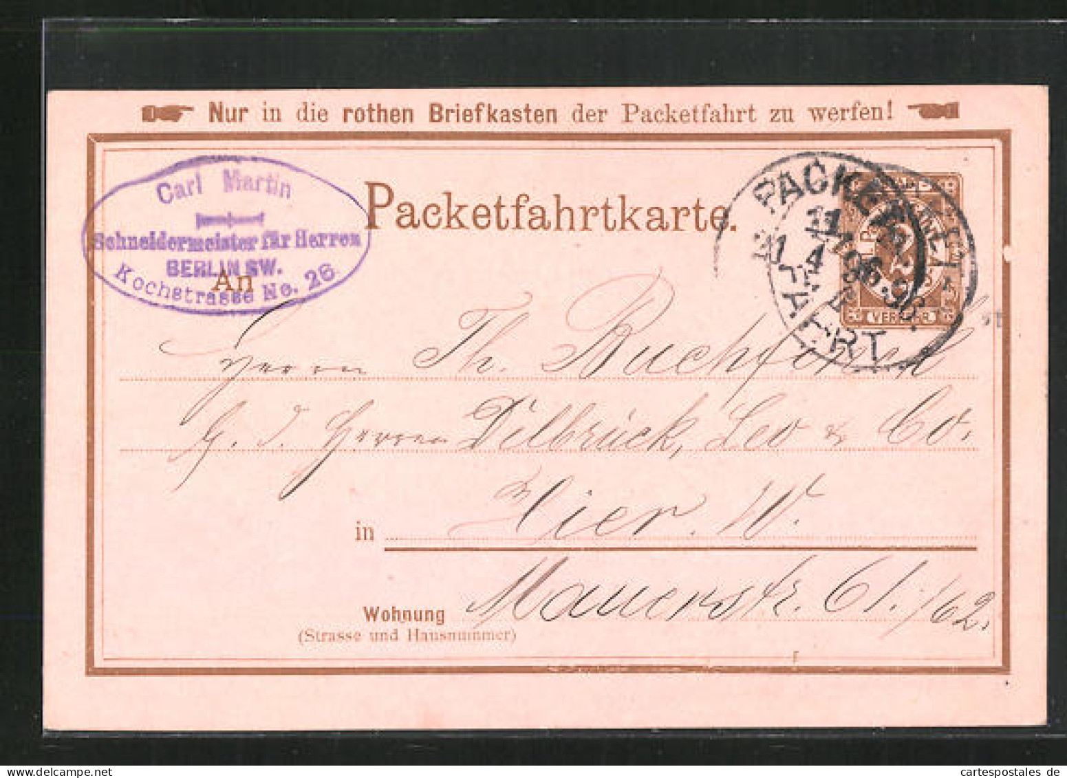 AK Berlin, Private Stadtpost, Packetfahrtkarte  - Stamps (pictures)