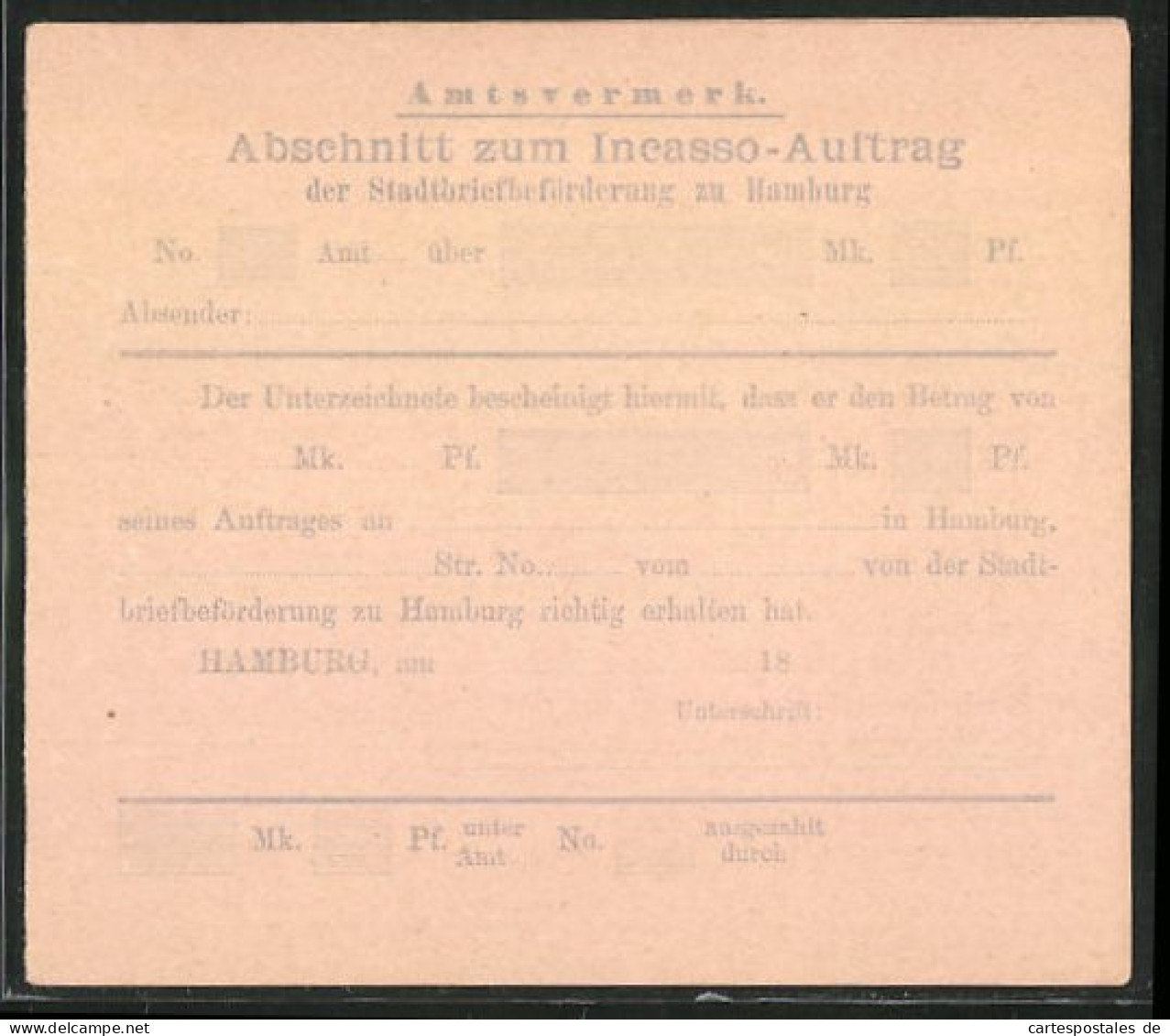 Incasso-Auftrag Hamburg, Private Stadtpost Stadtbriefbeförderung Zu Hamburg  - Timbres (représentations)