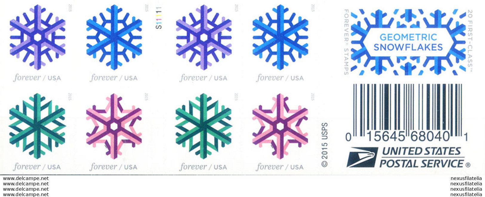 Natale: Cristalli Di Neve. Minifoglio Bifronte Autoadesivo 2015. - Blocks & Sheetlets