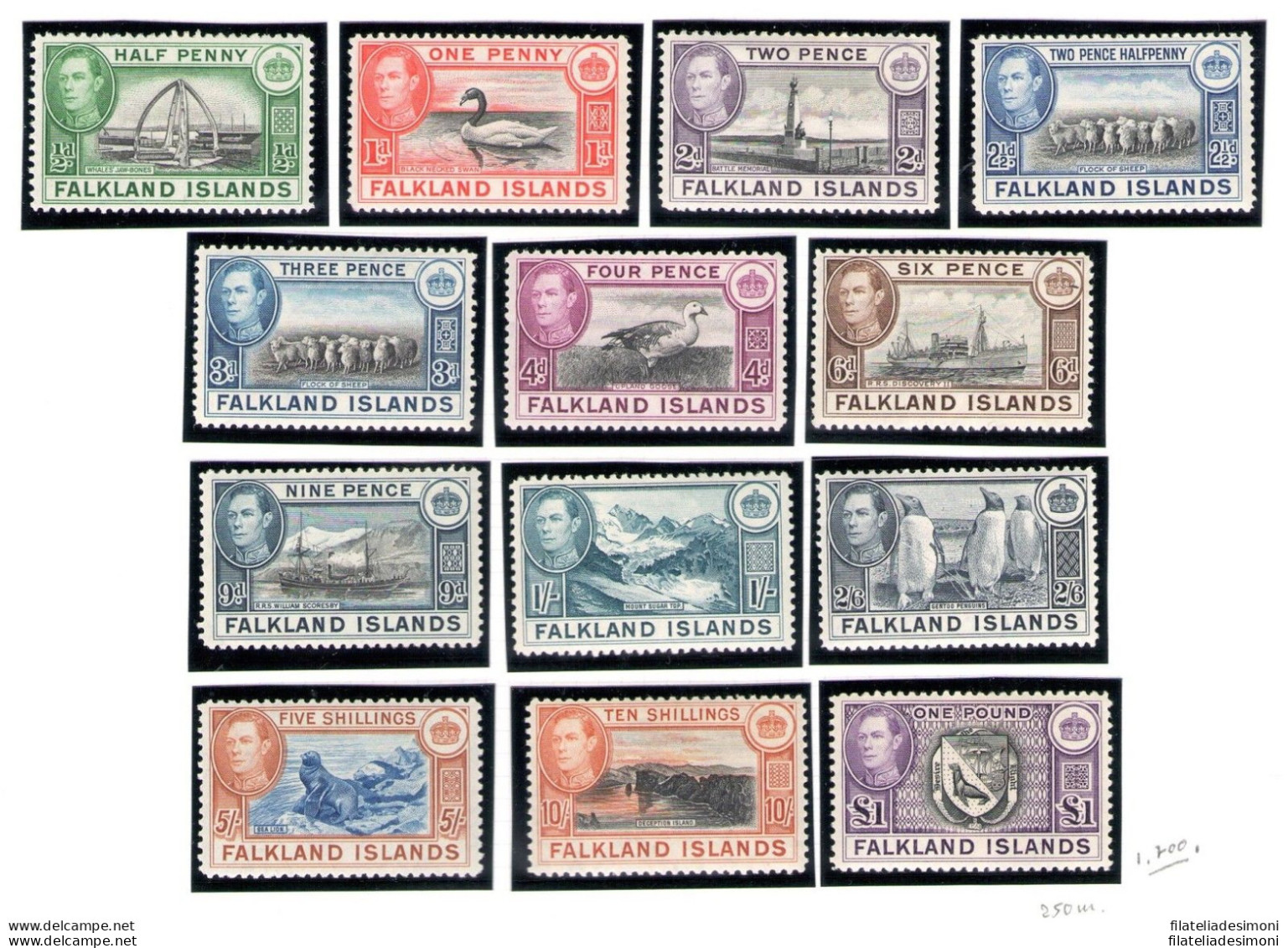 1938 Falkland Stanley Gibbons N. 146/163 - Giorgio VI - Paesaggi - Animali - MLH - Altri & Non Classificati