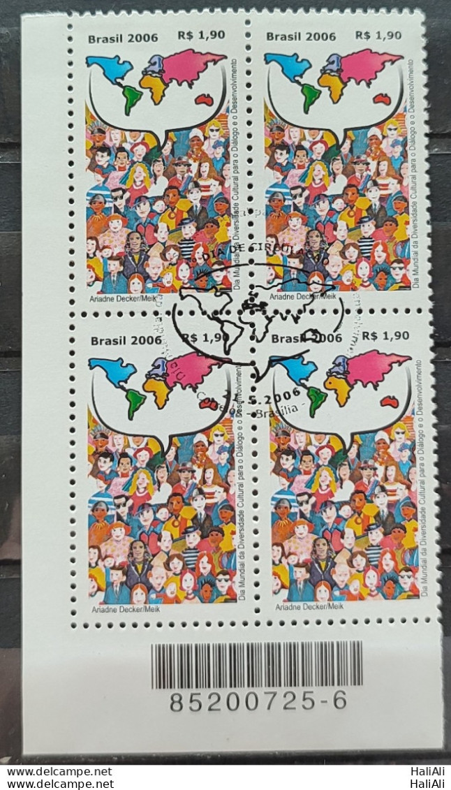 C 2649 Brazil Stamp World Cultural Diversity Day Map 2006 Block Of 4 CBC DF - Neufs