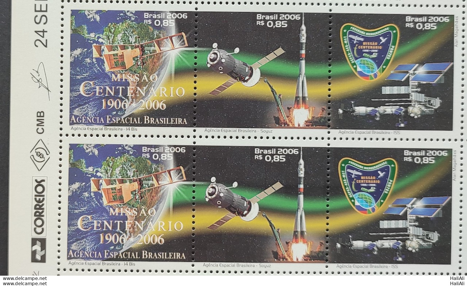 C 2644 Brazil Stamp 100 Years 14 BIS Rocket Maps Santos Dumont Space 2006 Sextile Vignette Correios - Ungebraucht