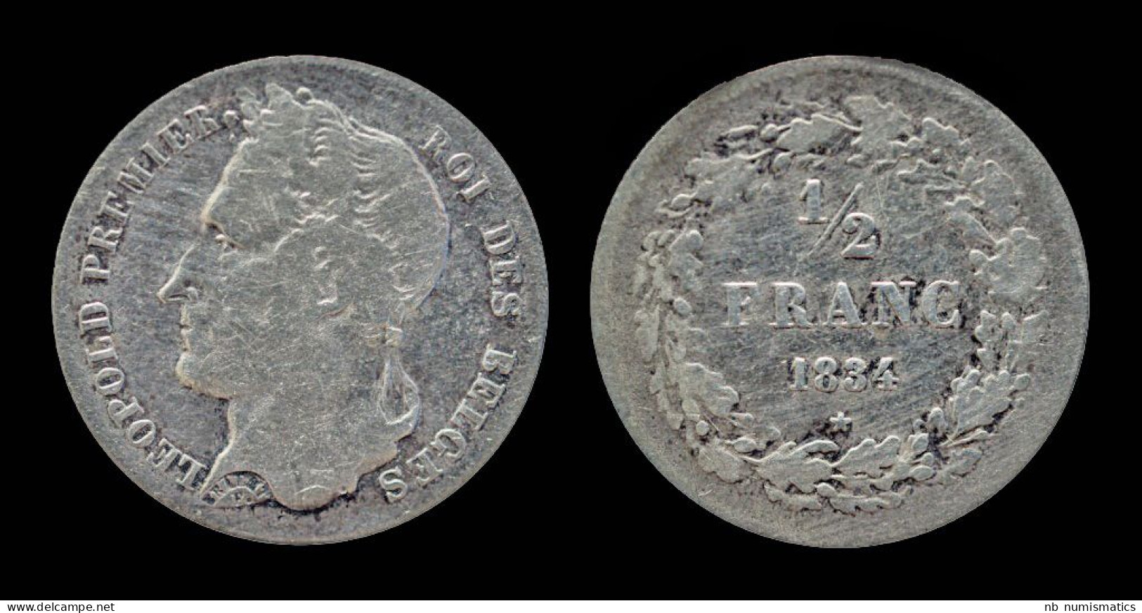 Belgium Leopold I 1/2 Frank 1834 - 1/2 Franc
