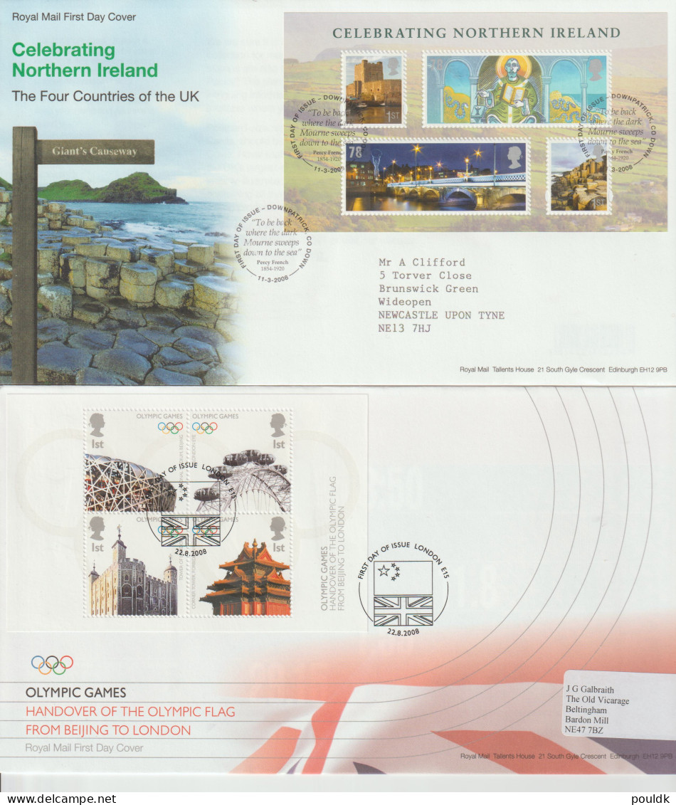 Great Britain: 10 FDC Franked W/souvenir Sheets Or Booklet Panes. Postal Weight Approx 200 Gramms. Please Read  - 2001-2010. Decimale Uitgaven