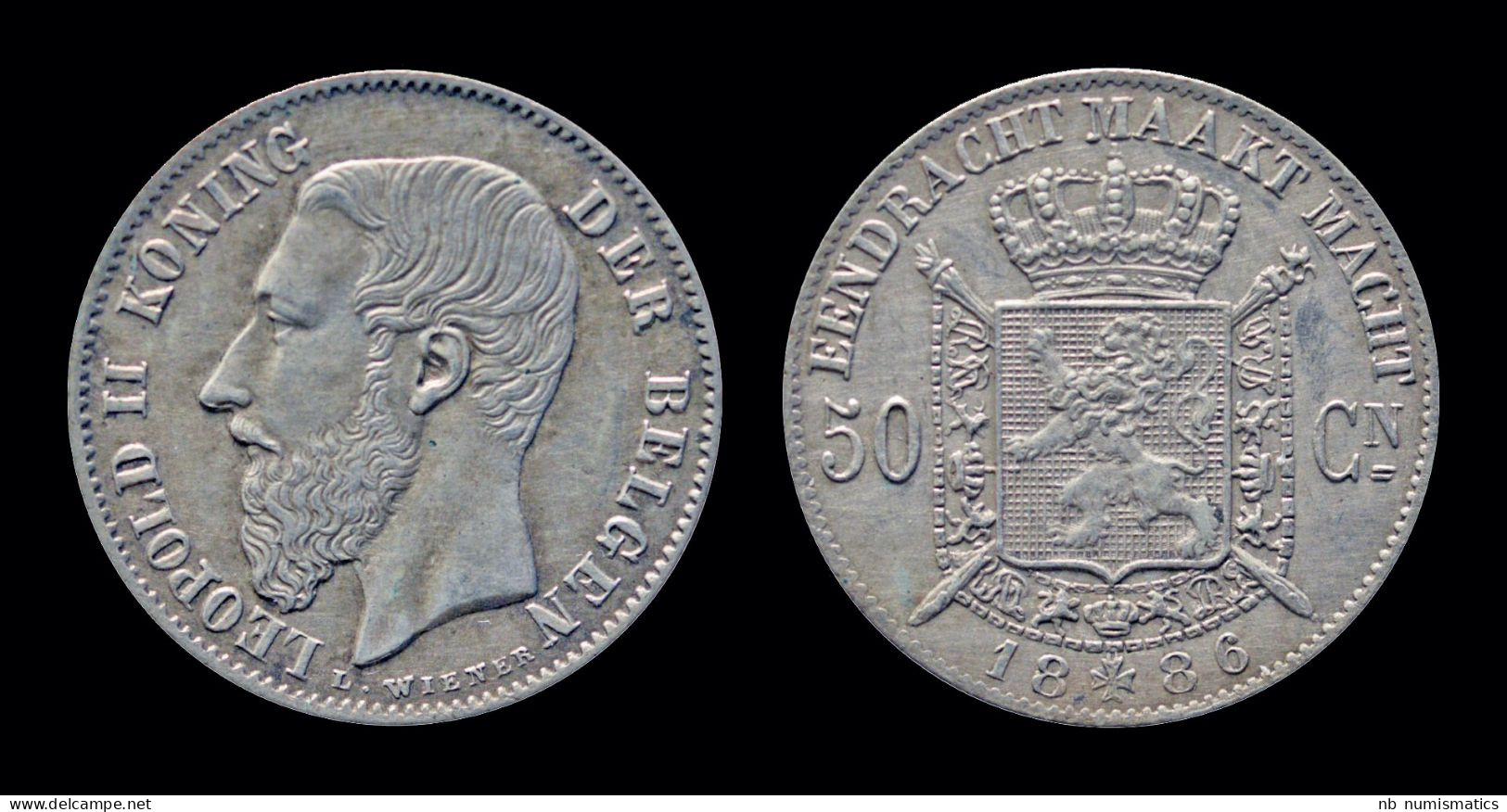 Belgium Leopold II 50 Centiem 1886VL - 50 Cent