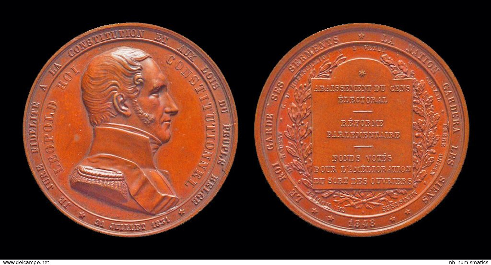 Belgium Jouvenel Adolphe-Christian Copper Medaille Bust Of Leopold I To Right - Monarquía / Nobleza