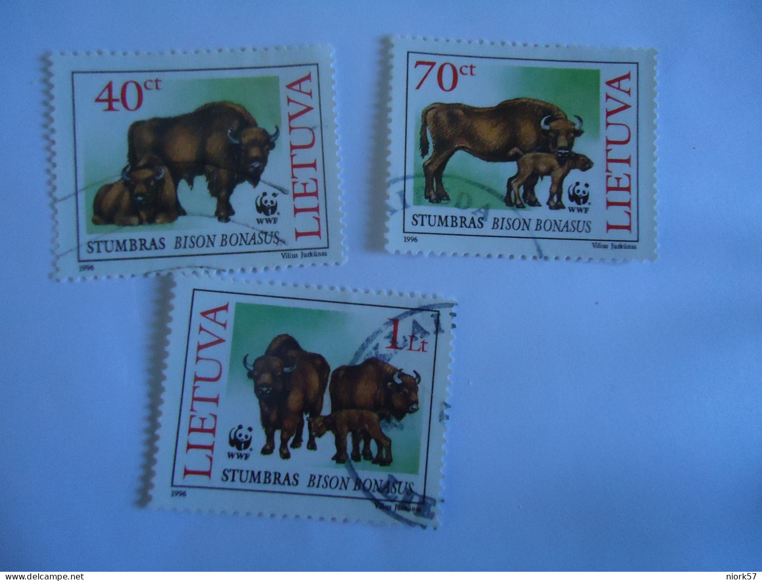 LITHUANIA  USED 3  STAMPS  ANIMALS  BISON  WWF - Gebraucht