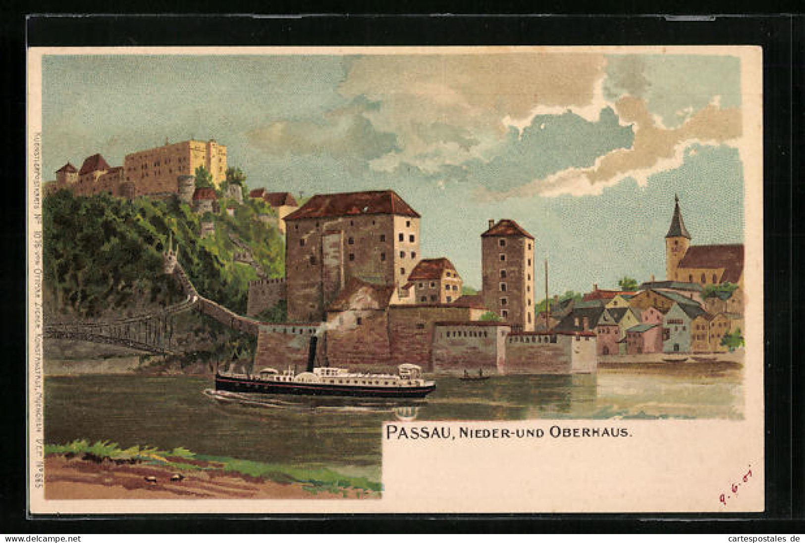 Lithographie Passau, Nieder- Und Oberhaus  - Passau
