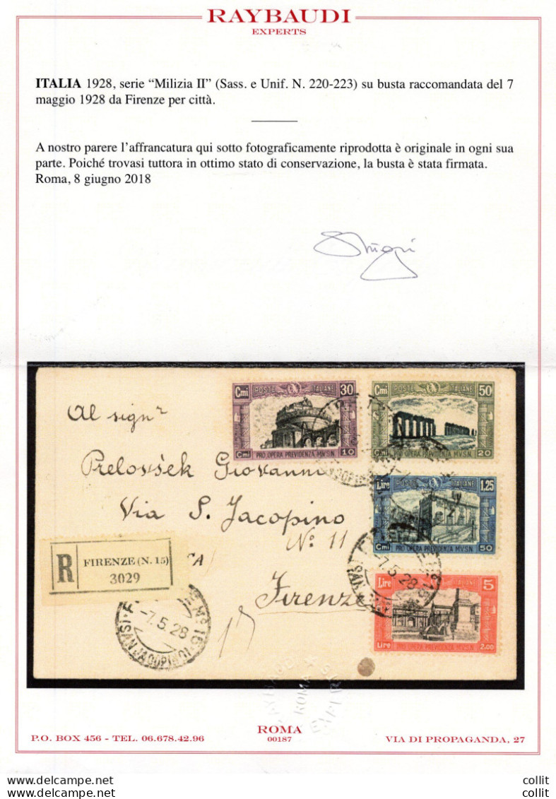 Milizia II. Serie Completa Su Busta Racc. Da Firenze Per Città Il 7.5.28 - Raro Uso Postale - Marcofilía