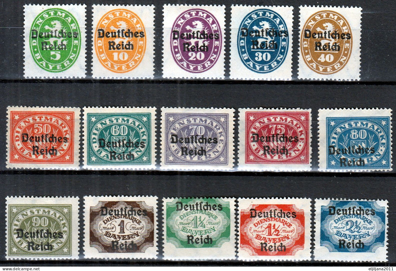 ⁕ Germany, Deutsches Reich 1920 ⁕ Dienstmarke / Official Stamps, Overprint On Bayern ⁕ 15v MH ( Unused ) - Service