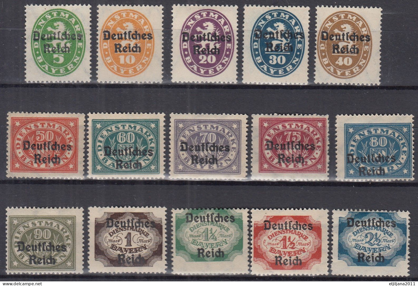 ⁕ Germany, Deutsches Reich 1920 ⁕ Dienstmarke / Official Stamps, Overprint On Bayern ⁕ 15v MH ( Unused ) - Servizio