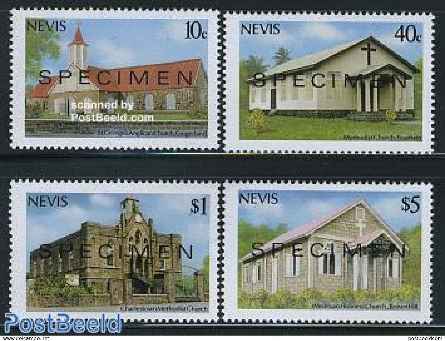 Nevis 1986 Christmas 4v SPECIMEN, Mint NH, Religion - Christmas - Churches, Temples, Mosques, Synagogues - Weihnachten