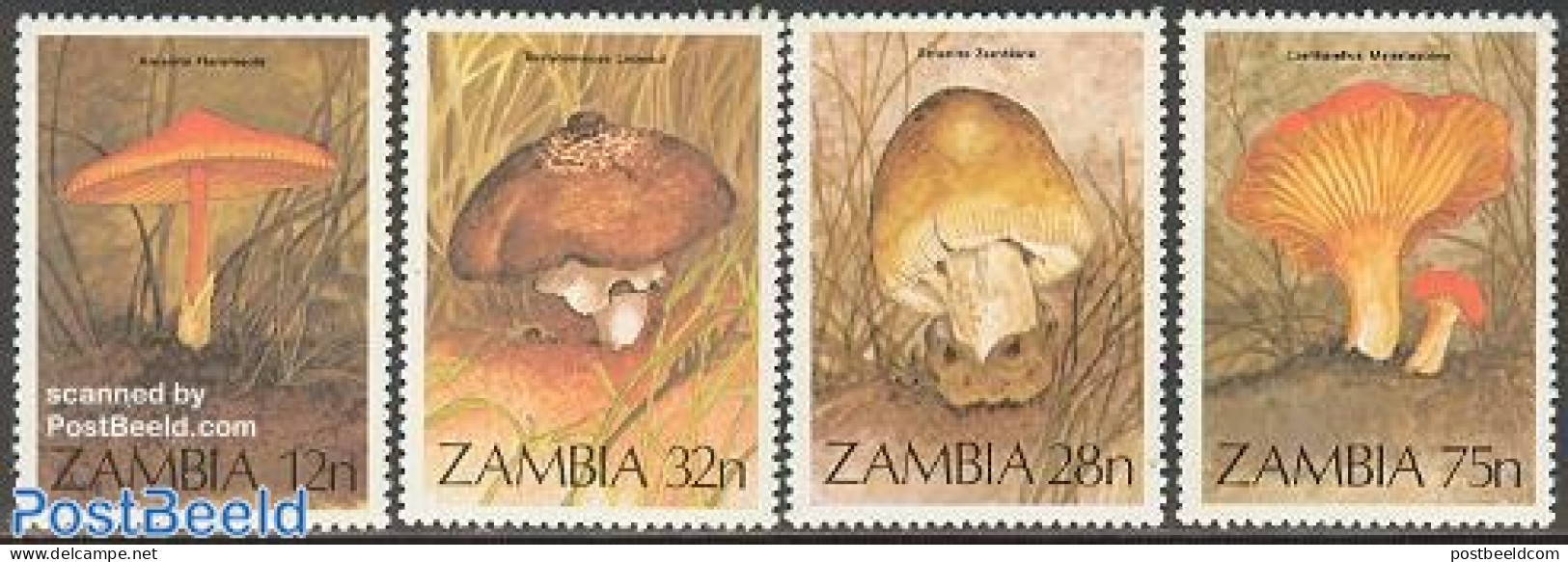 Zambia 1984 Mushrooms 4v, Mint NH, Nature - Mushrooms - Hongos