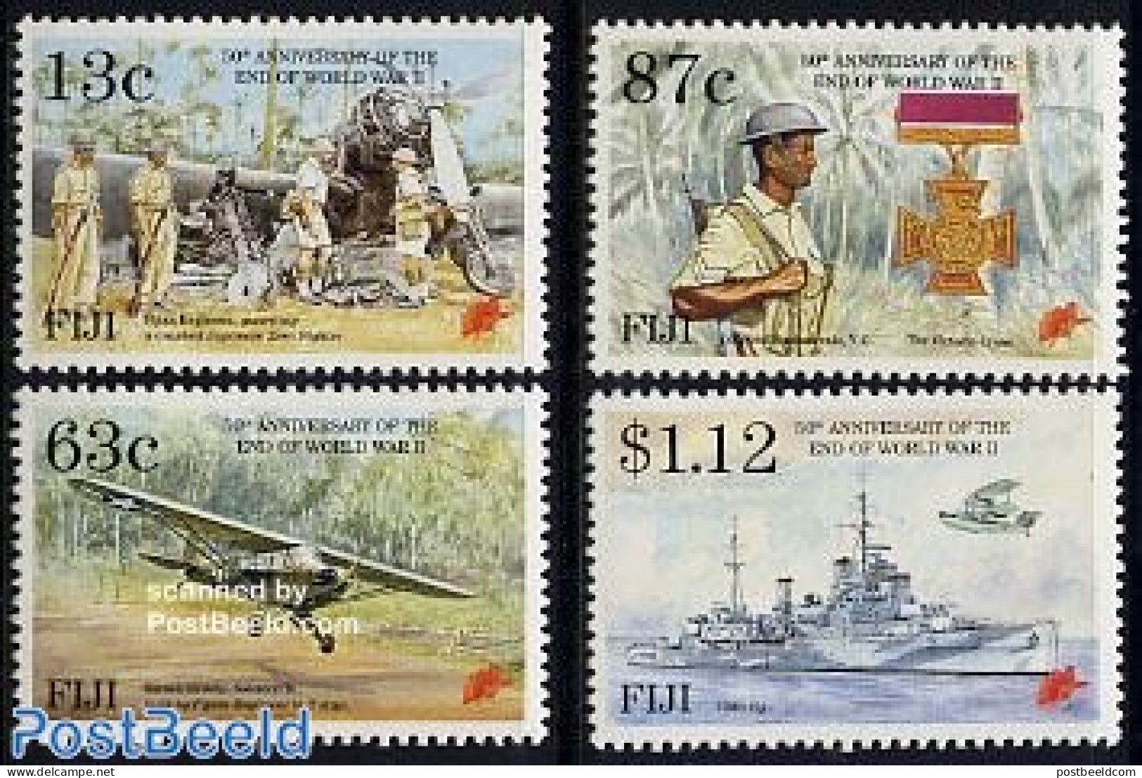 Fiji 1995 End Of World War II 4v, Mint NH, History - Transport - Decorations - Militarism - World War II - Aircraft & .. - Militares