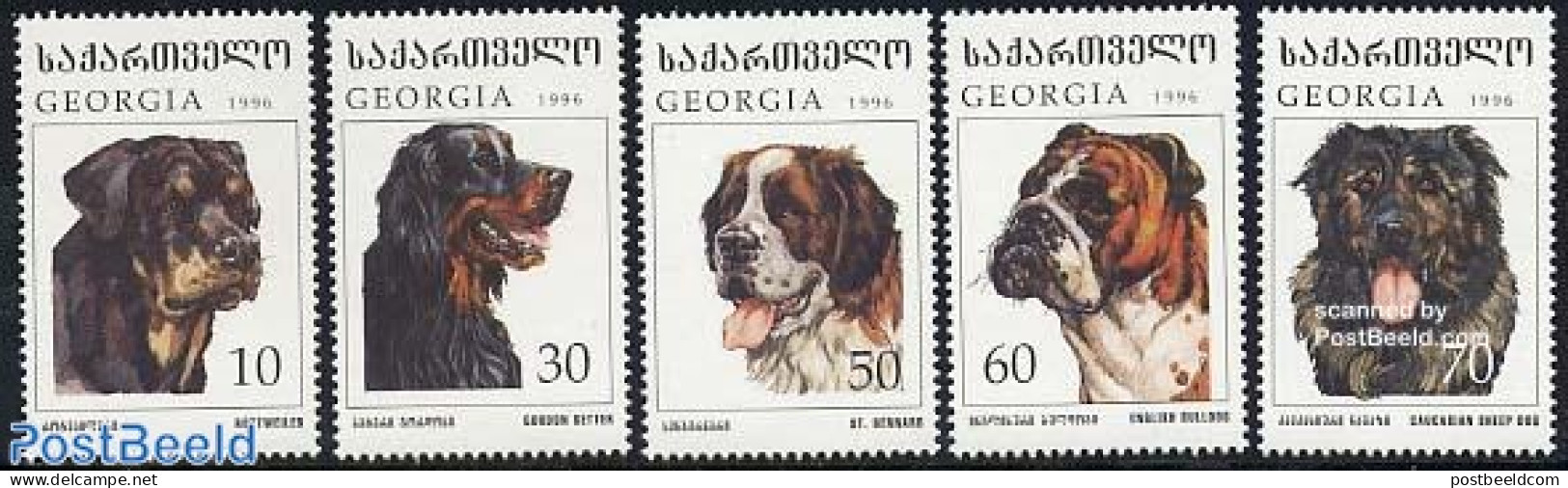 Georgia 1997 Dogs 5v, Mint NH, Nature - Dogs - Georgia