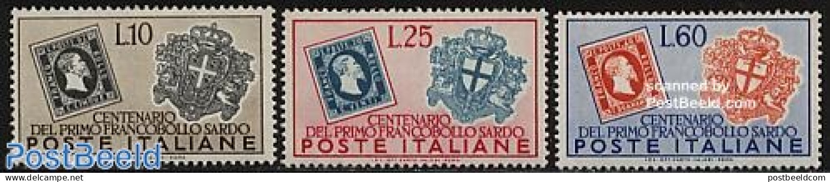 Italy 1951 Sardinia Stamp Exposition 3v, Mint NH, 100 Years Stamps - Stamps On Stamps - Andere & Zonder Classificatie