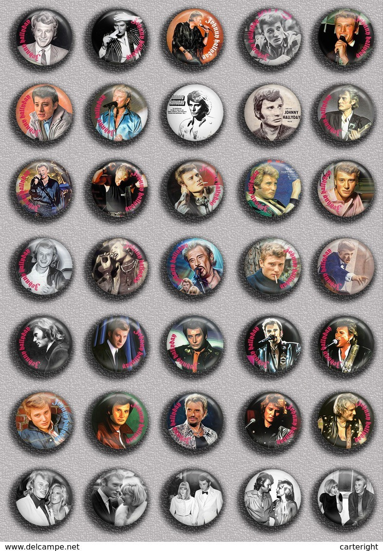 Johnny Hallyday Music Fan ART BADGE BUTTON PIN SET 10 (1inch/25mm Diameter) 35 DIFF - Muziek