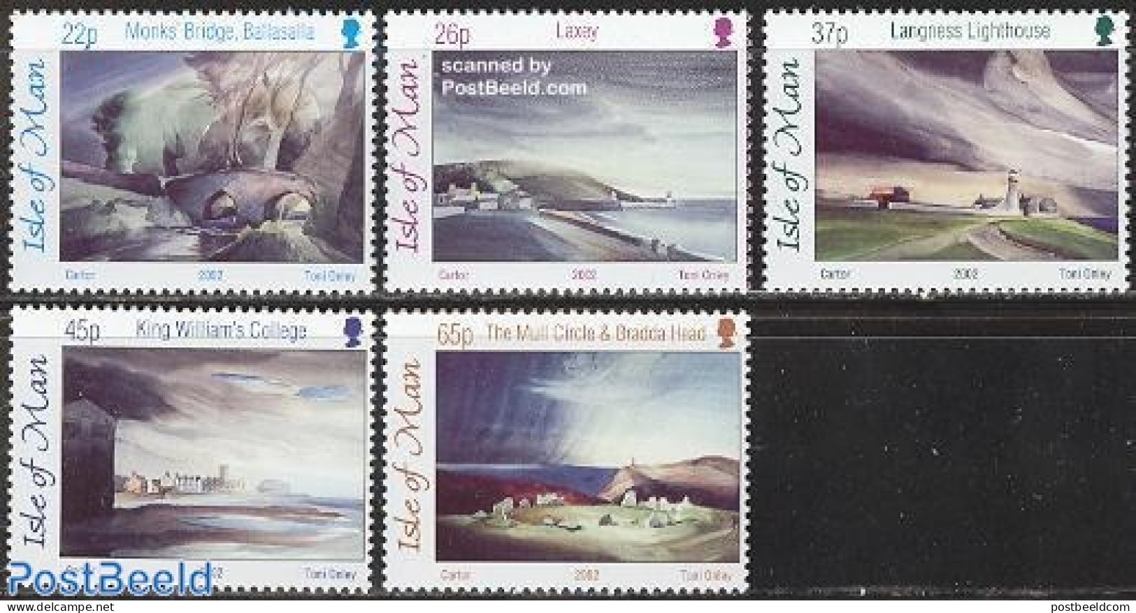 Isle Of Man 2002 Toni Onley Paintings 5v, Mint NH, Various - Lighthouses & Safety At Sea - Art - Bridges And Tunnels -.. - Leuchttürme