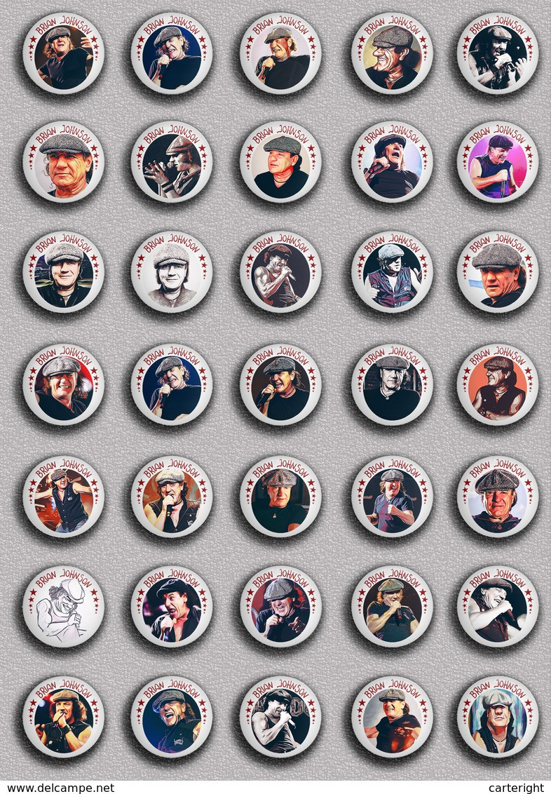 35 X ACDC BRIAN JOHNSON Music ART BADGE BUTTON PIN SET 1 (1inch/25mm Diameter) - Music