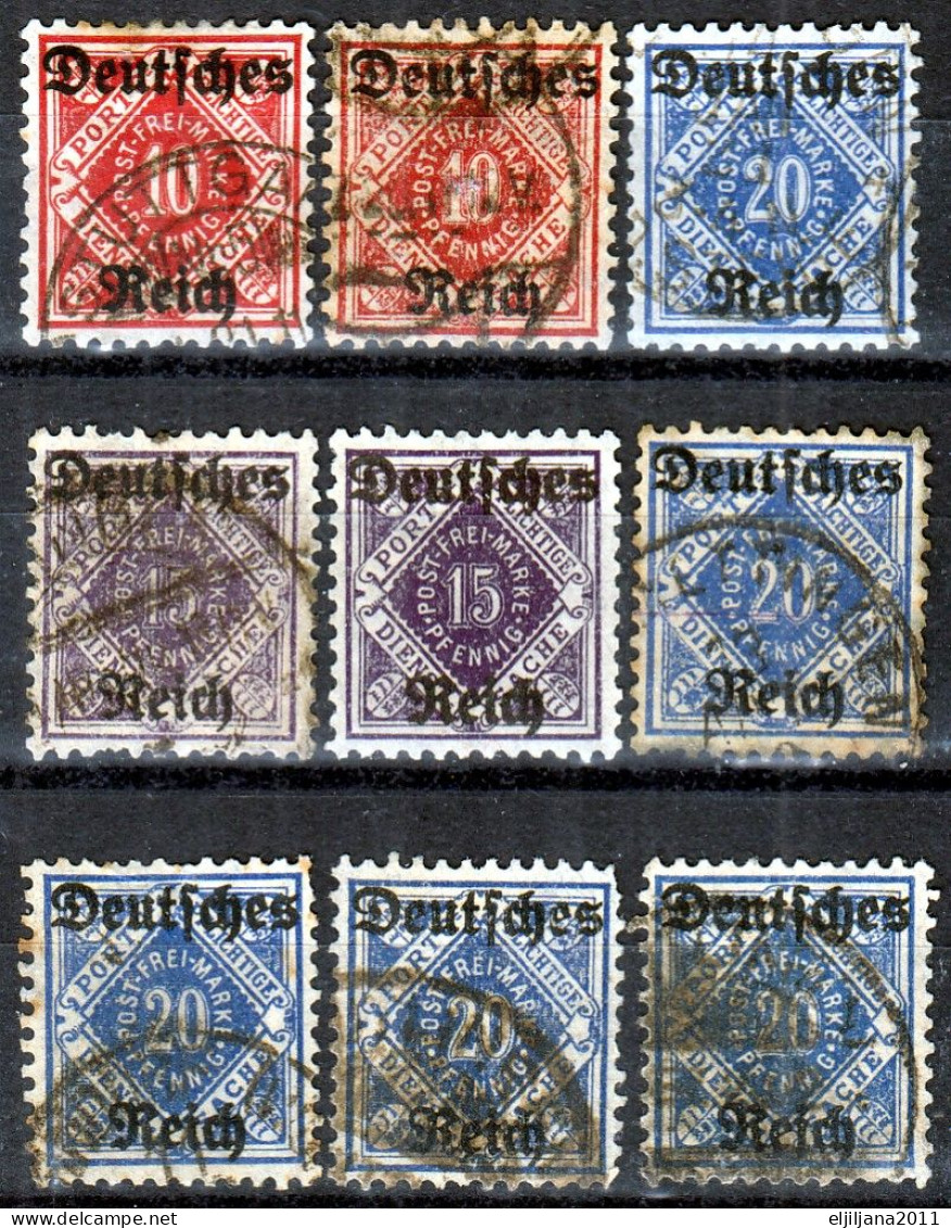 ⁕ Germany, Deutsches Reich 1920 ⁕ Dienstmarke / Official Stamps, Overprint On Bayern Mi.53-55 ⁕ 9v Used - Dienstzegels