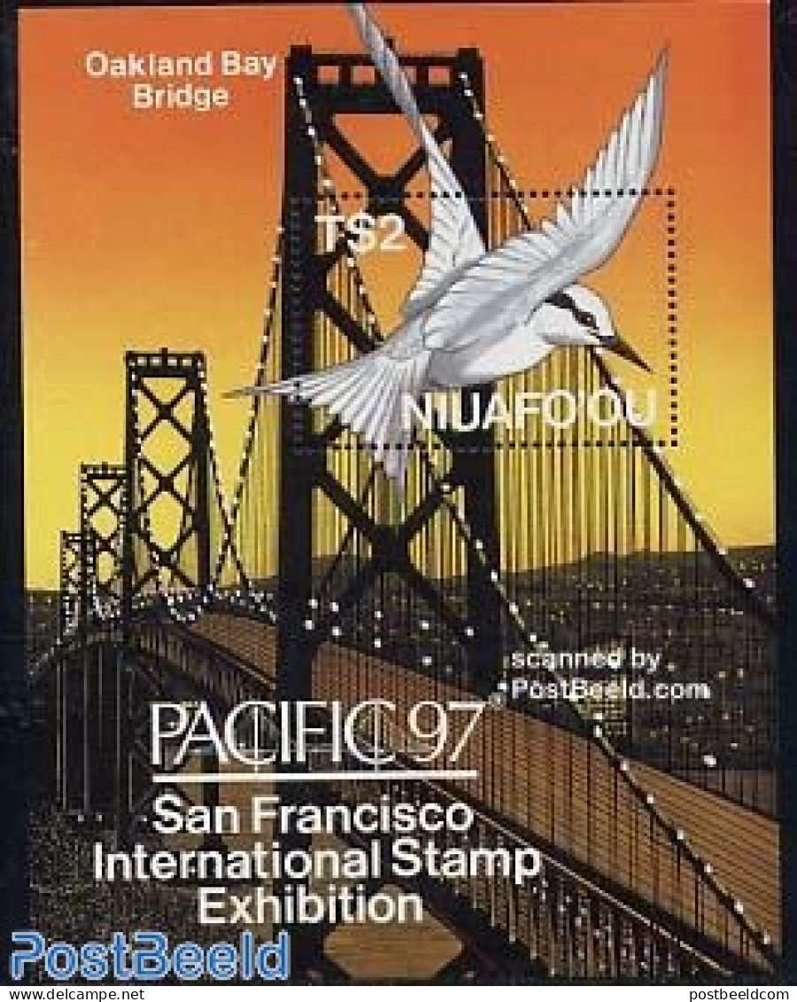 Niuafo'ou 1997 PACIFIC 97 S/s, Mint NH, Nature - Birds - Philately - Art - Bridges And Tunnels - Ponti
