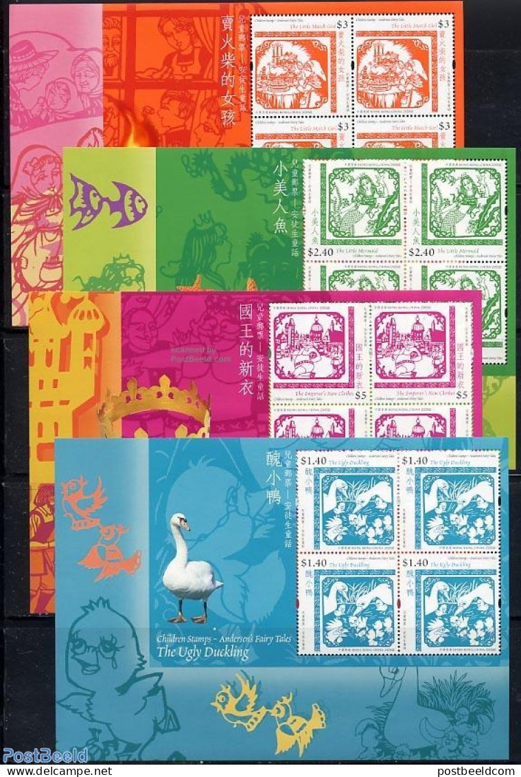 Hong Kong 2005 H.C. Andersen 4 M/ss, Mint NH, Health - Nature - Food & Drink - Birds - Poultry - Art - Fairytales - Nuevos