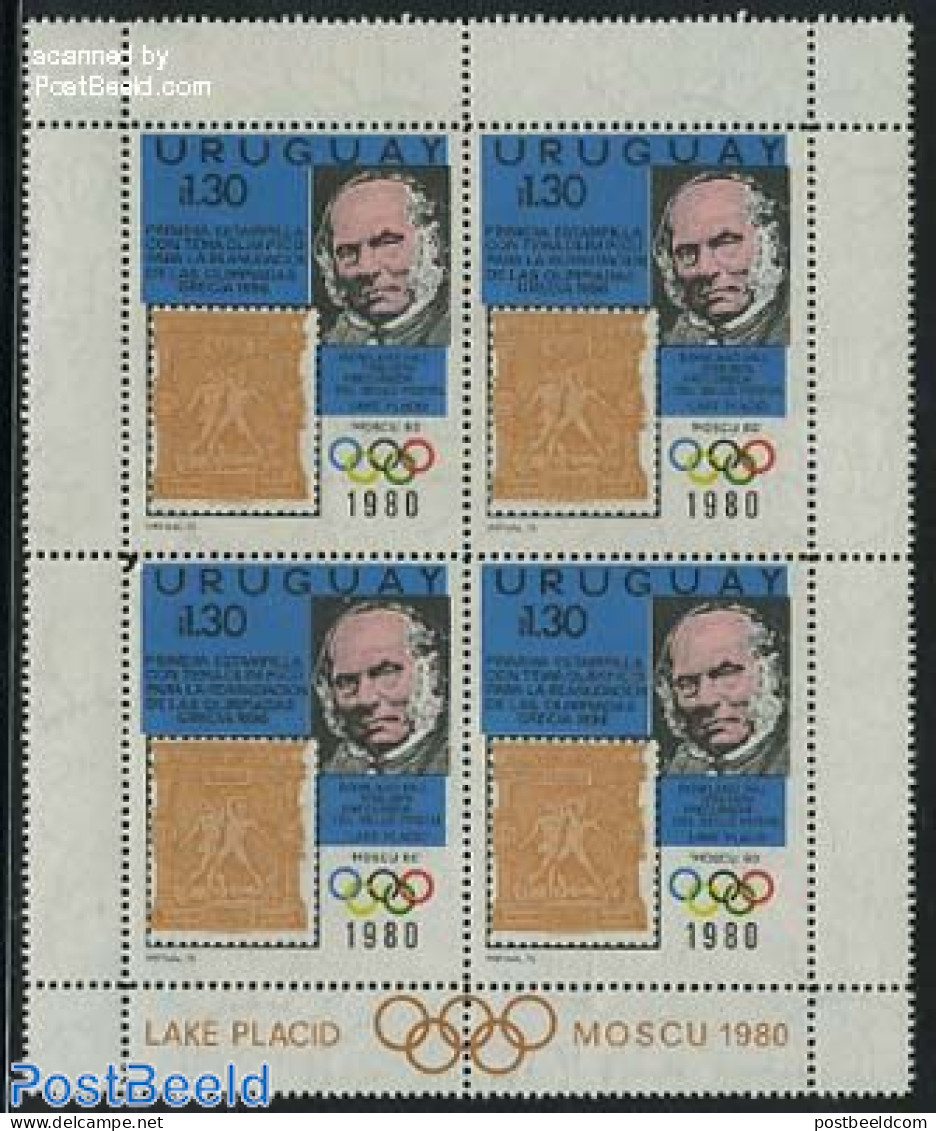 Uruguay 1979 Rowland Hill Block Of 4, Mint NH, Sport - Olympic Games - Sir Rowland Hill - Stamps On Stamps - Rowland Hill
