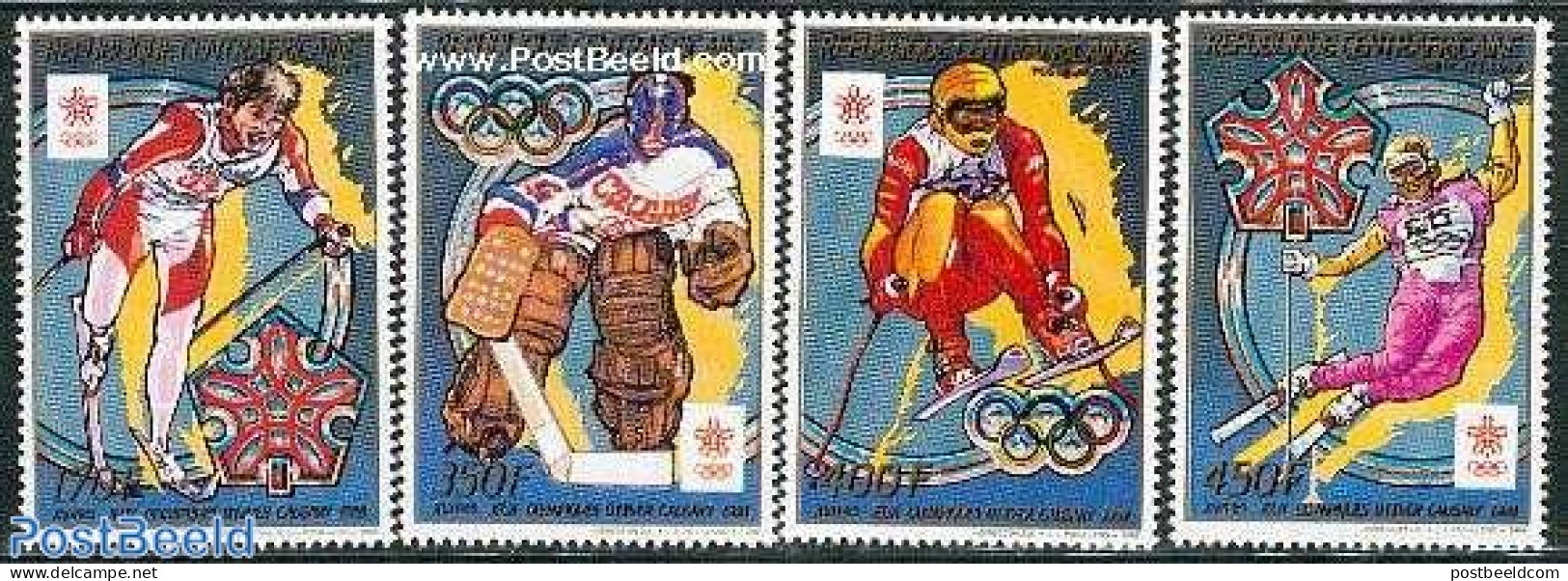 Central Africa 1988 Olympic Winter Games 4v, Mint NH, Sport - Ice Hockey - Olympic Winter Games - Skiing - Eishockey