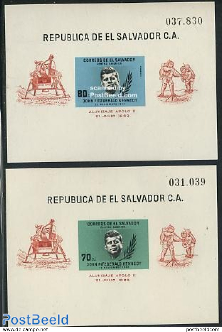 El Salvador 1969 Moonlanding, Kennedy 2 S/s, Mint NH, History - Transport - American Presidents - Space Exploration - Salvador
