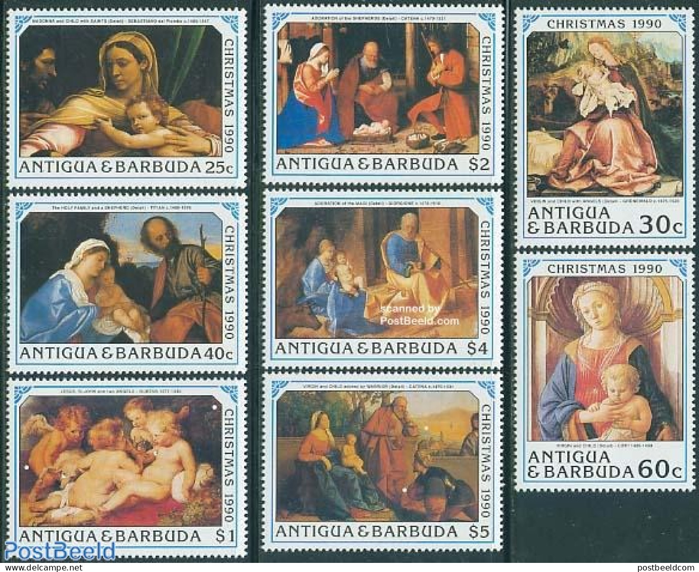 Antigua & Barbuda 1990 Christmas 8v, Mint NH, Religion - Christmas - Art - Paintings - Rubens - Christmas