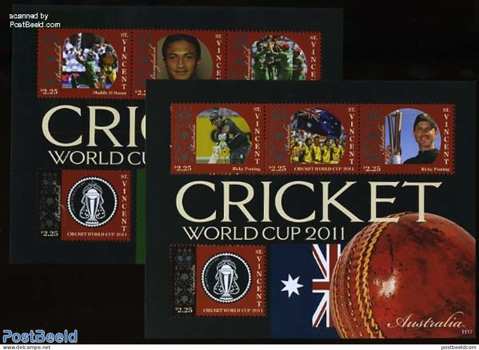 Saint Vincent 2011 World Cup Cricket 8v (2 M/s), Mint NH, Sport - Cricket - Cricket