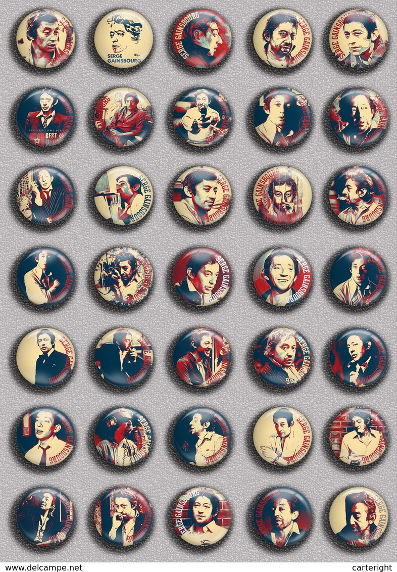 Serge Gainsbourg Music Fan ART BADGE BUTTON PIN SET 6 (1inch/25mm Diameter) 35 DIFF - Musica