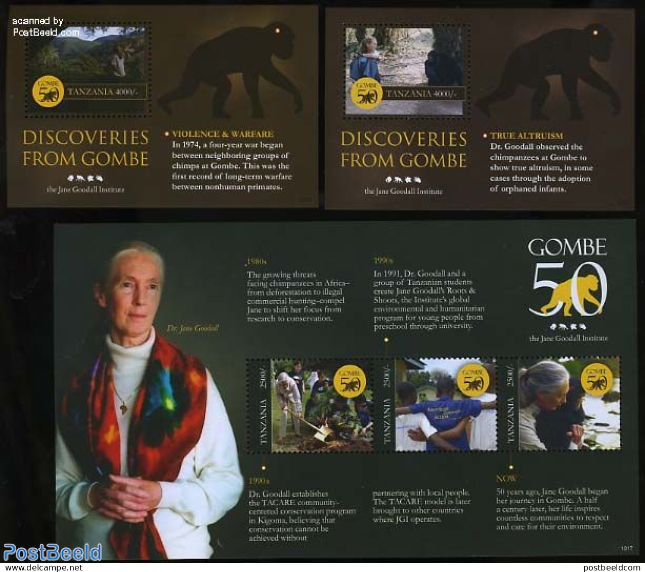Tanzania 2011 Jane Goodall, Gombe 3 S/s, Mint NH, Nature - Tanzania (1964-...)