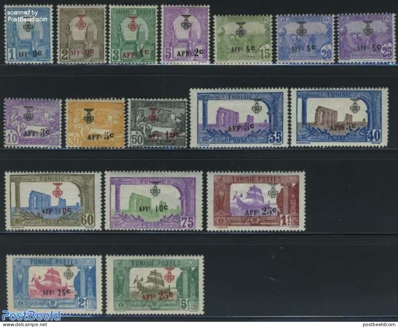 Tunisia 1923 Overprints 17v, Unused (hinged), History - Transport - Decorations - Ships And Boats - Militares