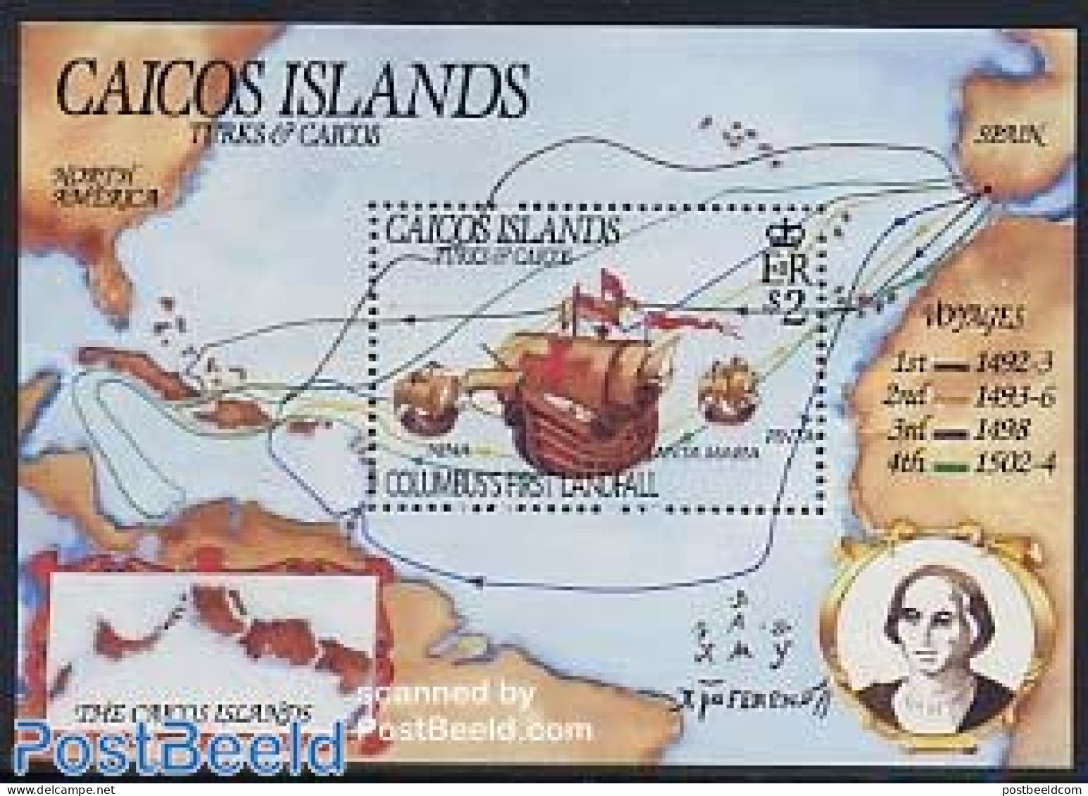 Turks And Caicos Islands 1984 Columbus S/s, Mint NH, History - Transport - Various - Explorers - Ships And Boats - Maps - Explorers