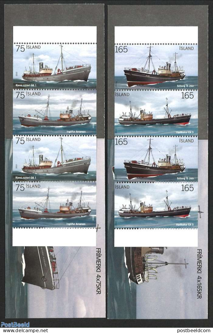 Iceland 2010 Fishing Boats 2 Booklets, Mint NH, Nature - Transport - Fishing - Stamp Booklets - Ships And Boats - Unused Stamps