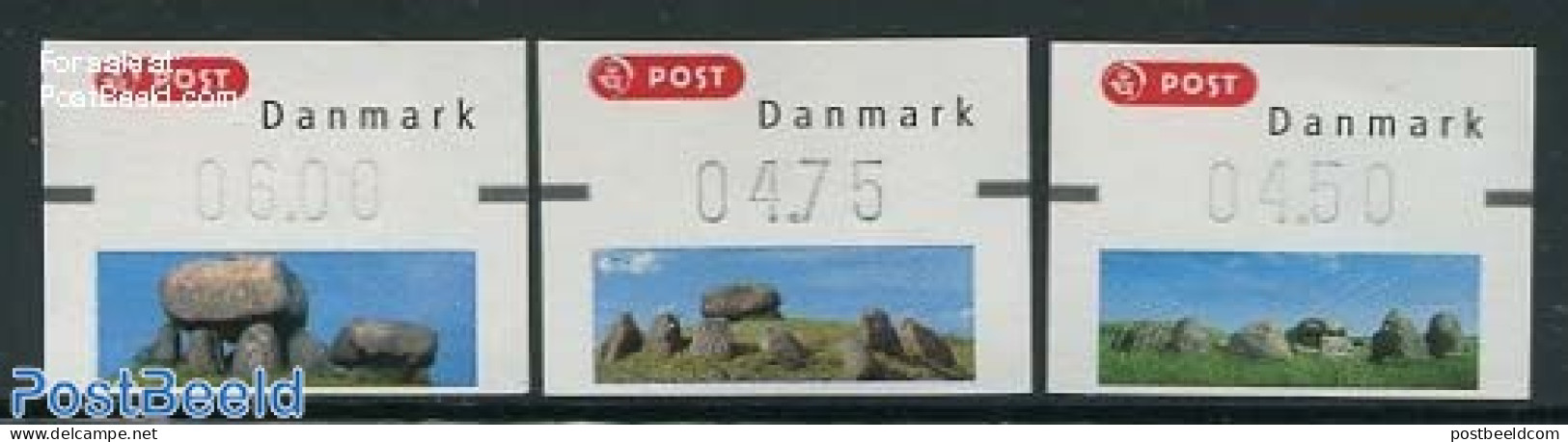 Denmark 2007 Automat Stamps 3v (face Value May Vary), Mint NH, History - Archaeology - Automat Stamps - Nuevos