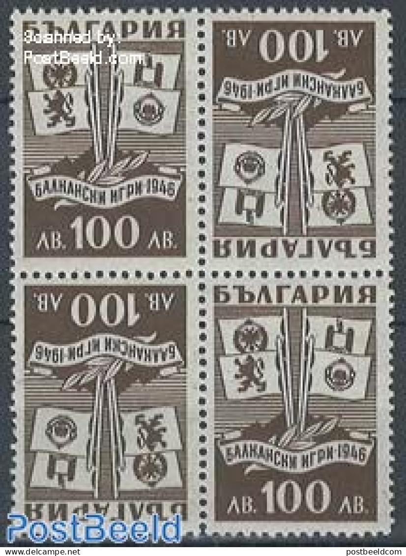 Bulgaria 1946 Balkan Games, Block With 2 Tete-beche Pairs, Mint NH, History - Europa Hang-on Issues - Flags - Unused Stamps