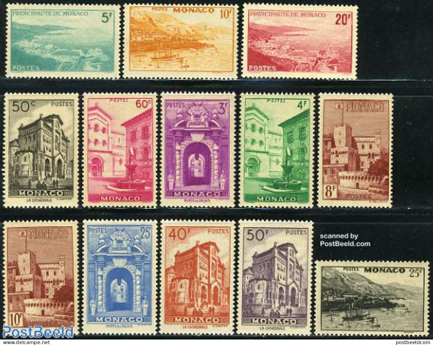 Monaco 1948 Definitives 13v, Unused (hinged), Art - Architecture - Unused Stamps