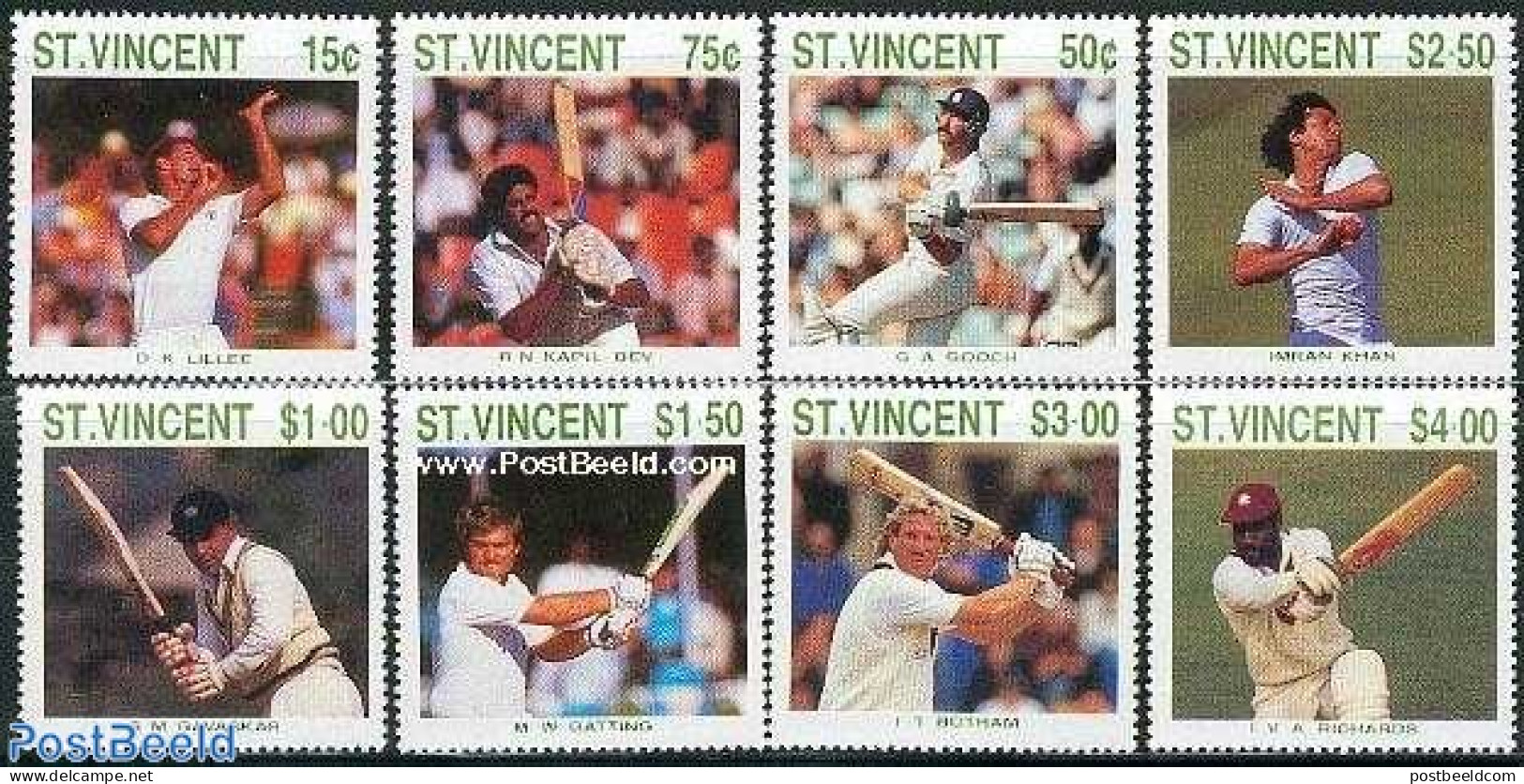 Saint Vincent 1988 Cricket Players 8v, Mint NH, Sport - Cricket - Sport (other And Mixed) - Cricket