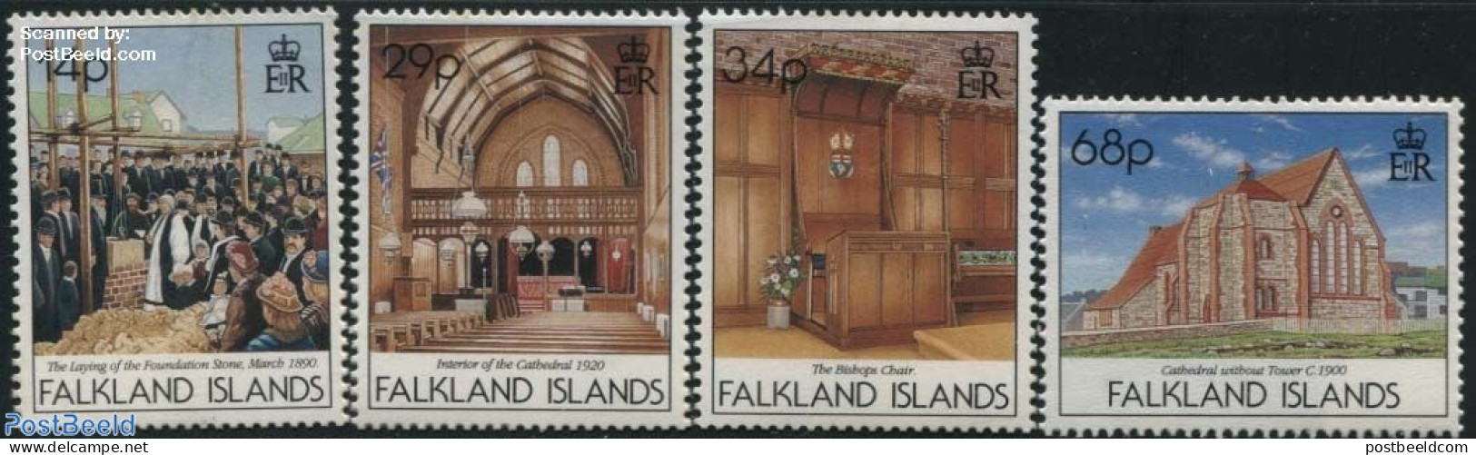 Falkland Islands 1992 Port Stanley Cathedral 4v, Mint NH, Religion - Churches, Temples, Mosques, Synagogues - Churches & Cathedrals